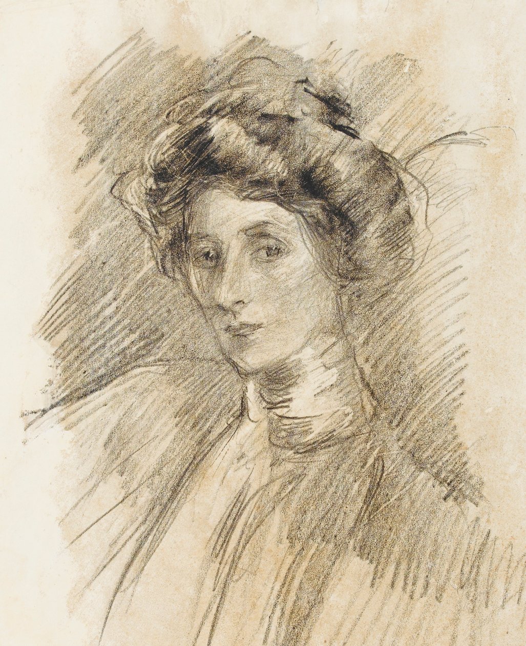 高领，头肩的女人的肖像，c.1905（转印纸上的平版蜡笔） 作者 阿尔伯特·德·贝勒罗什