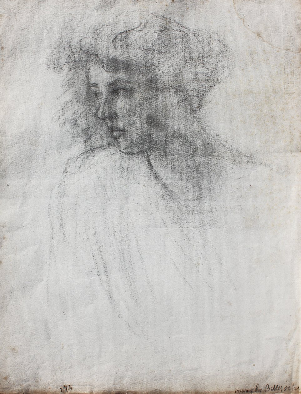 艺术家的妻子，头和肩膀的肖像，四分之三的视图，c.1905（纸上的黑色粉笔） 作者 阿尔伯特·德·贝勒罗什