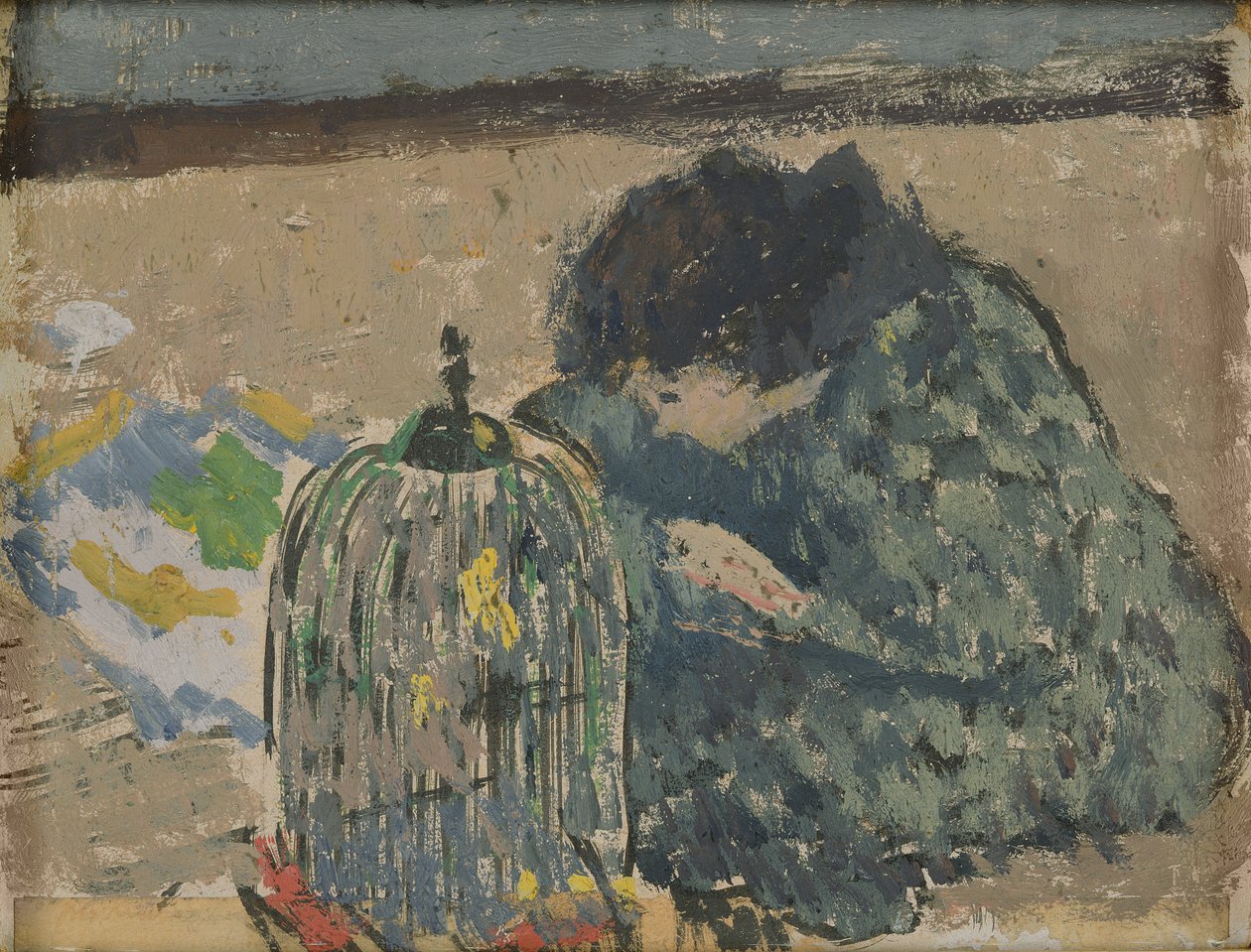 抱着金丝雀的女人，约 1892-94 年（卡片油画） 作者 阿尔伯特·安德烈