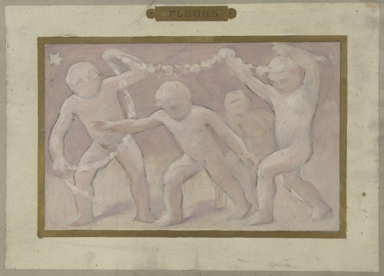 巴黎市政厅节日厅草图：花卉，1889 至 1895 年间（纸面油画） 作者 阿尔伯特·奥伯特