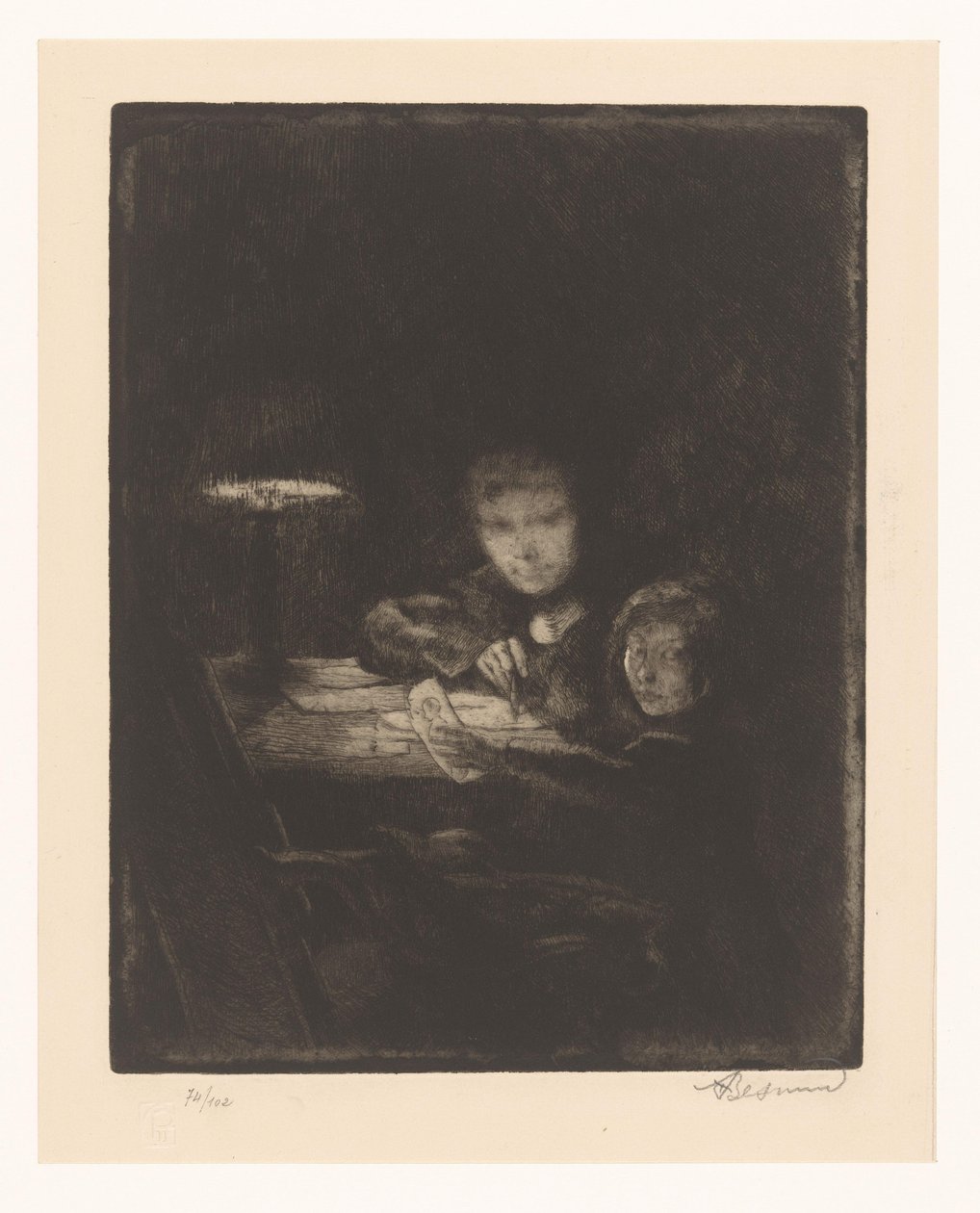 黄昏下的儿童画 作者 Albert Besnard（艺术家签名）