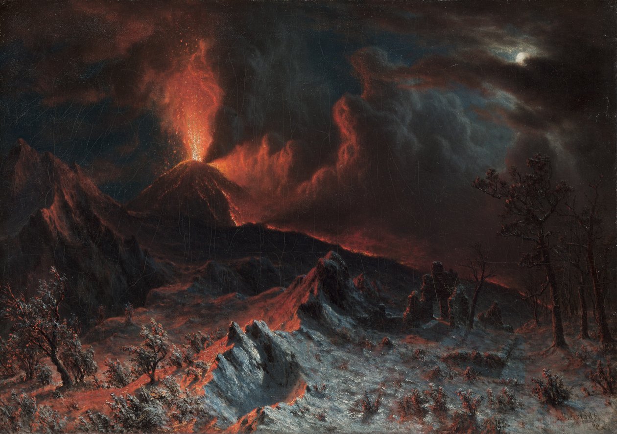 维苏威火山（Mount Vesuvius）1868年午夜。 作者 阿尔伯特·比尔施塔特