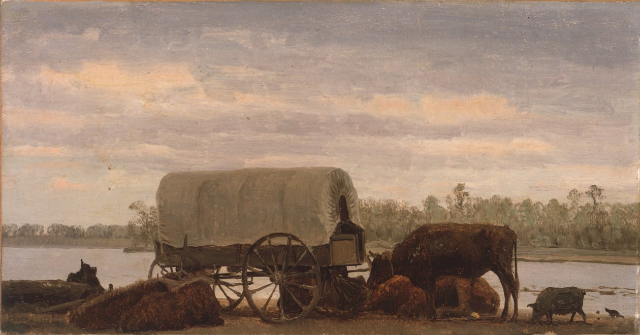 普拉特河上的诺宁，约 1859 年（裱在画布上的纸上油画） 作者 阿尔伯特·比尔施塔特