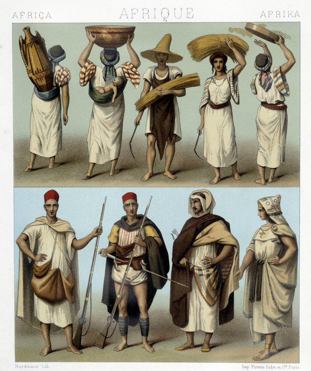 Costumes of Algeria and Tunisia. Illustration in “Le costume historique”” by Racinet 作者 阿尔伯特·查尔斯·奥古斯特·拉西内