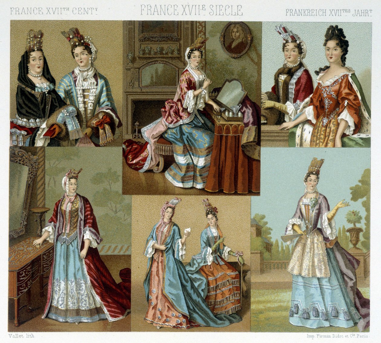 Fashion and hairdressing in France in the 18th century - in “” Le costume historique”” by Racinet, late 19th century 作者 阿尔伯特·查尔斯·奥古斯特·拉西内