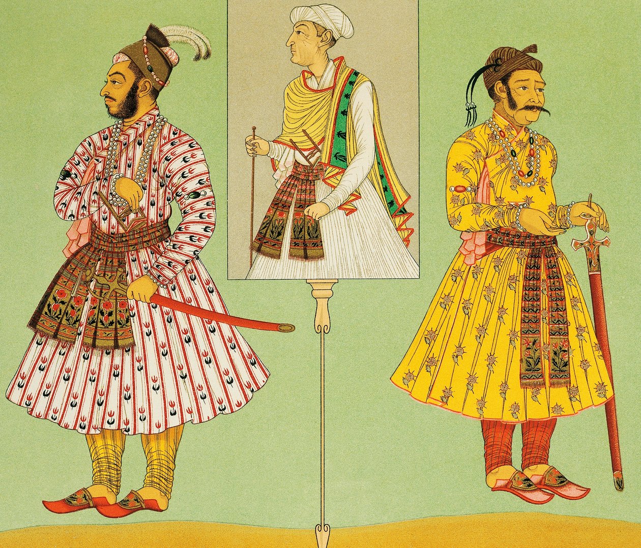 莫卧儿帝国的高级官员，石版画，出自《历史服饰》第一卷，奥古斯特-拉西内（1825-1893）著，巴黎。 作者 阿尔伯特·查尔斯·奥古斯特·拉西内