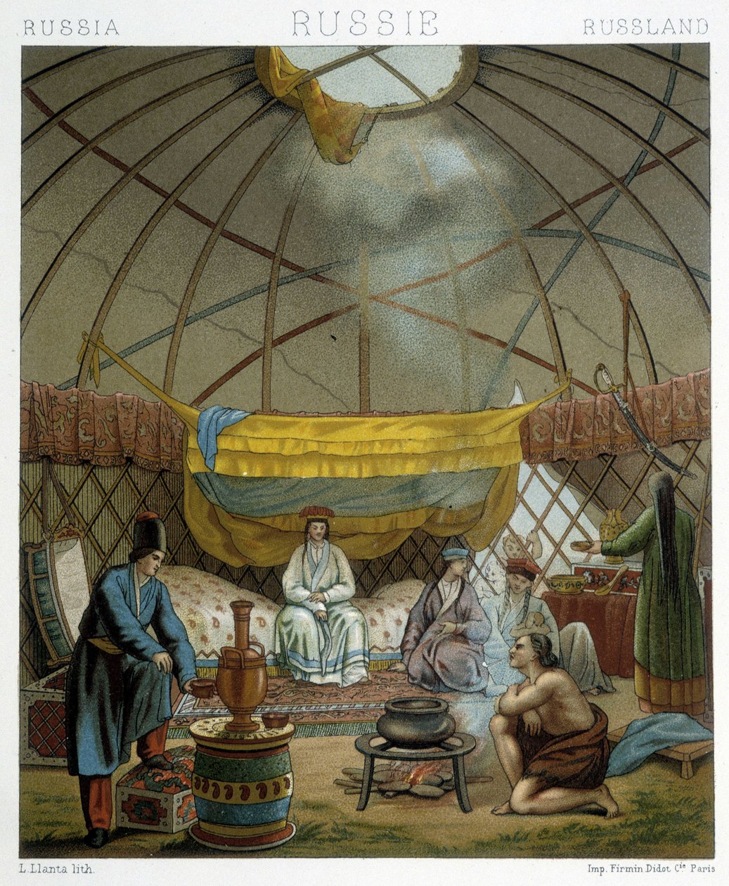 Kalmyk (Russian nomads) in their yurt 作者 阿尔伯特·查尔斯·奥古斯特·拉西内