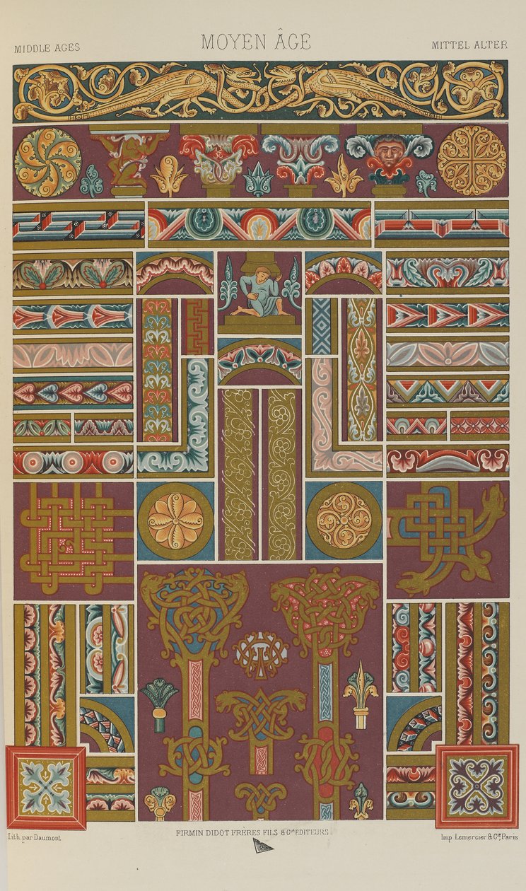 中世纪，来自多色装饰品的盘子40：金，银和颜色的一百块板，1873年 作者 阿尔伯特·查尔斯·奥古斯特·拉西内