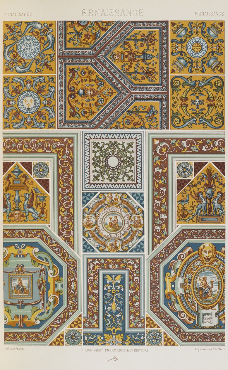 文艺复兴时期，《多色装饰品：一百个金色、银色和彩色版画》中的第 60 张版画 作者 阿尔伯特·查尔斯·奥古斯特·拉西内