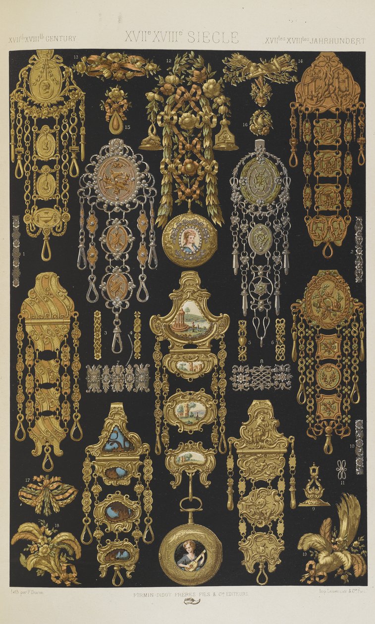 XVII 和 XVIII 世纪，“多色装饰品：一百个金、银和彩色板”中的第 94 页 作者 阿尔伯特·查尔斯·奥古斯特·拉西内