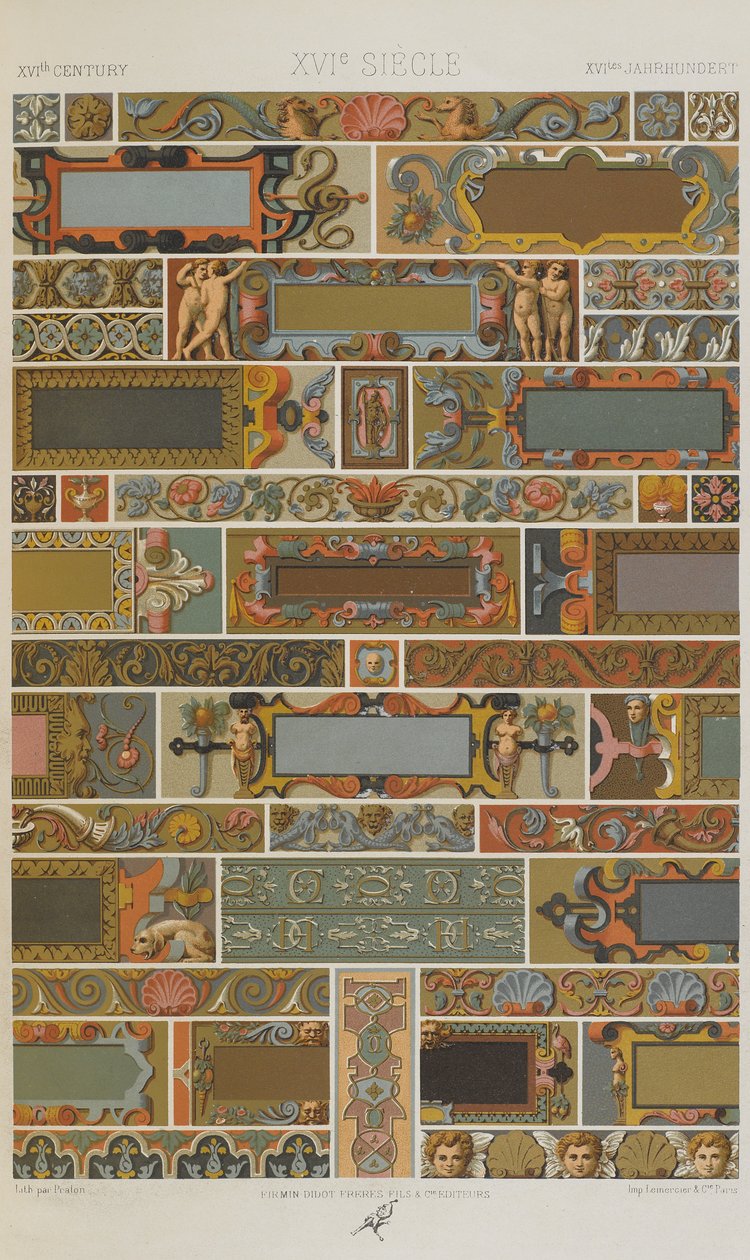 十六世纪，来自多色装饰品的盘子71：金，银和颜色的一百块板，1873年 作者 阿尔伯特·查尔斯·奥古斯特·拉西内