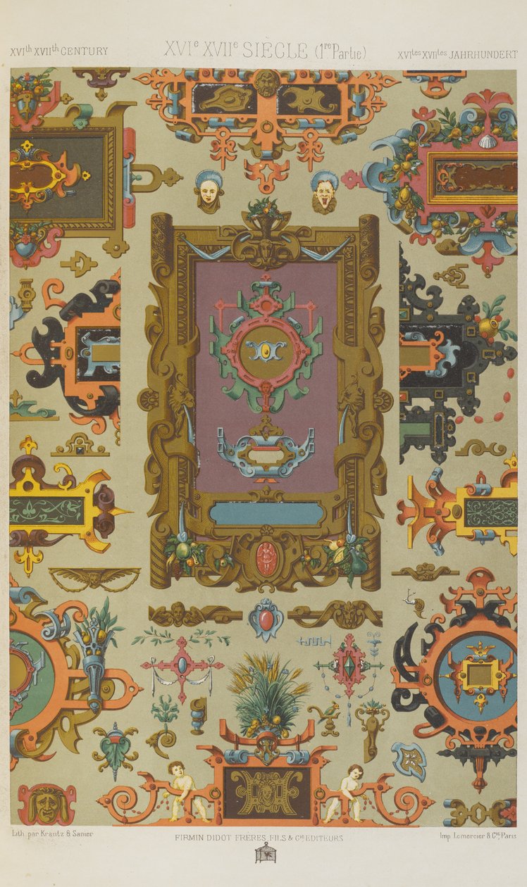 XVI 和 XVII 世纪，“多色装饰品：一百个金、银和彩色板”中的第 72 版 作者 阿尔伯特·查尔斯·奥古斯特·拉西内