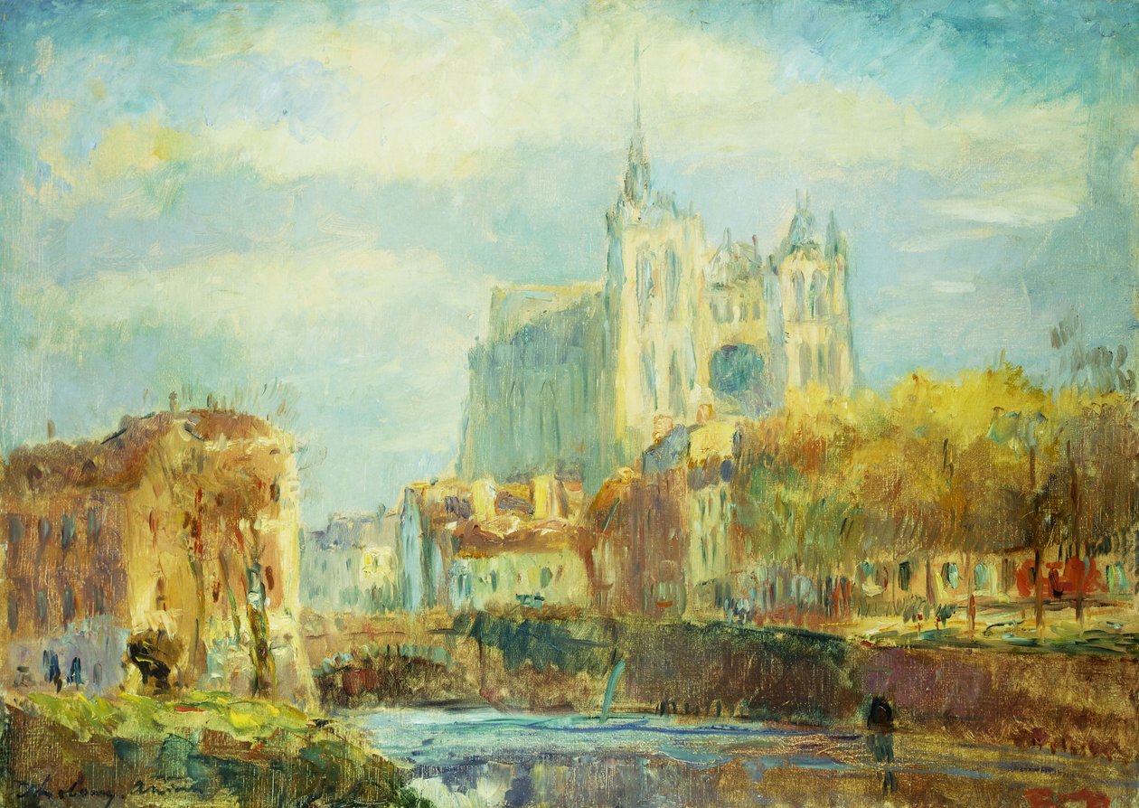 秋天的阳光下的亚眠大教堂；亚眠大教堂：秋天的太阳效应，1910年 作者 阿尔伯特·查尔斯·勒伯格