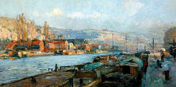 晚上，Ile Lacroix和Cote Sainte-Catherine，Rouen 作者 阿尔伯特·查尔斯·勒伯格