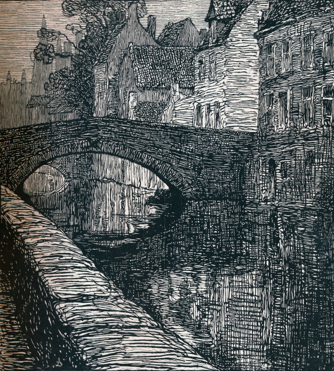 布鲁日：Le Quai Vert The Green Quay, 1916, 1917年 作者 阿尔伯特·德尔斯坦奇