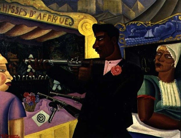 非洲射击，约1928年（板上油画） 作者 阿尔伯特·德罗斯贝克
