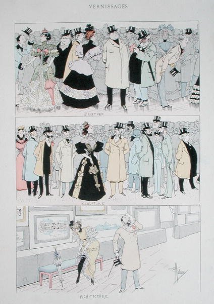 画廊开幕式，约1900年（彩色平版印刷）。 作者 阿尔伯特·纪尧姆