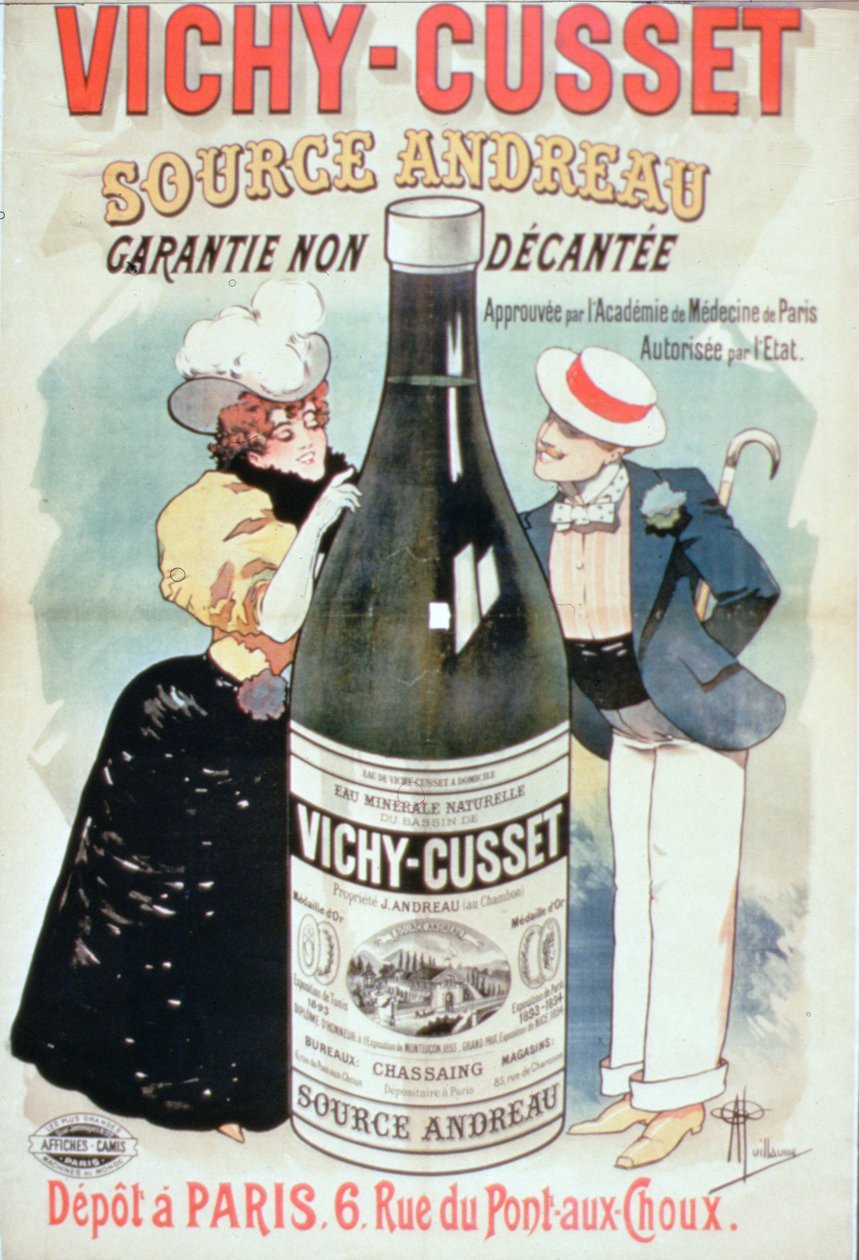 Vichy-Cusset矿泉水的广告海报，巴黎（彩色平印）。 作者 阿尔伯特·纪尧姆