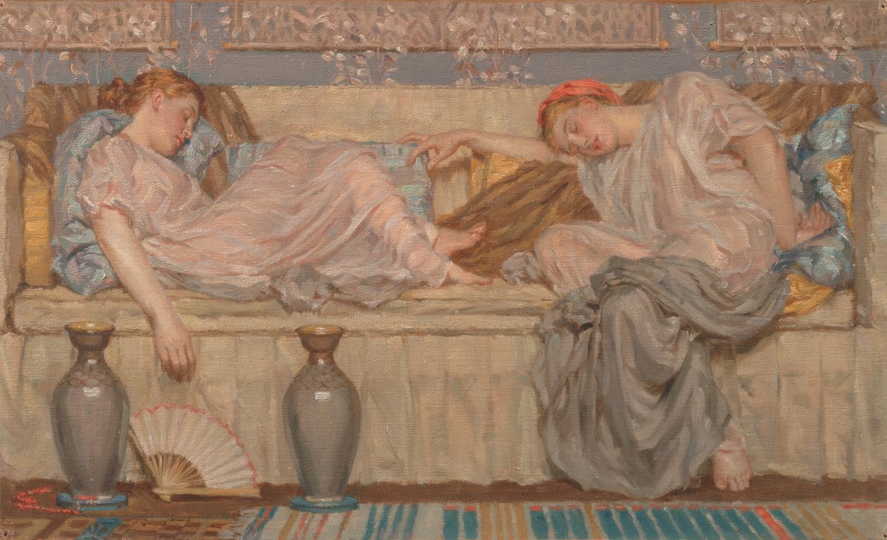 珠子研究，沙发上的两个女人，1875年，约1875年。 作者 阿尔伯特·约瑟夫·摩尔