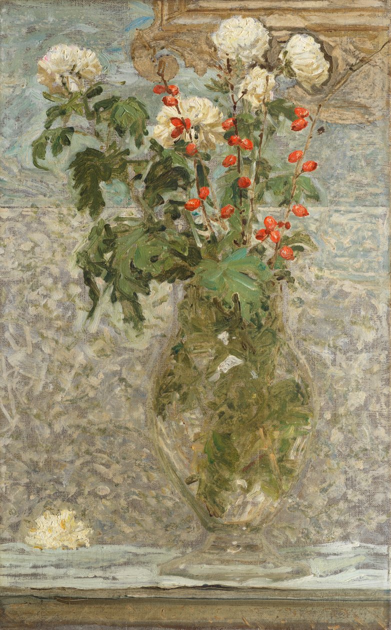 白菊花和红浆果（布面油画） 作者 阿尔伯特·约瑟夫·摩尔