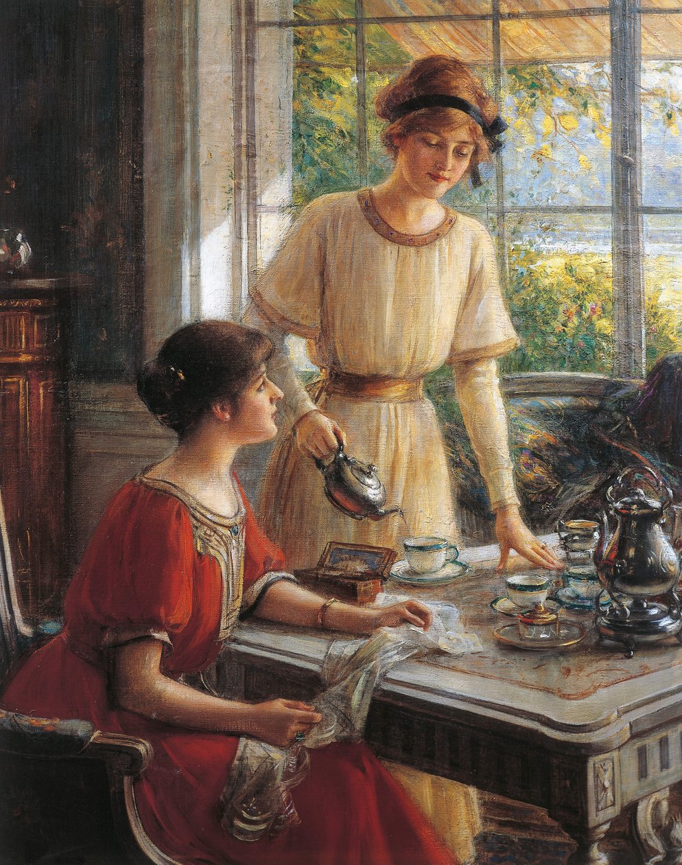 阿尔伯特·林奇（Albert Lynch，1851-1912）《喝茶的妇女》细节 作者 阿尔伯特·林奇