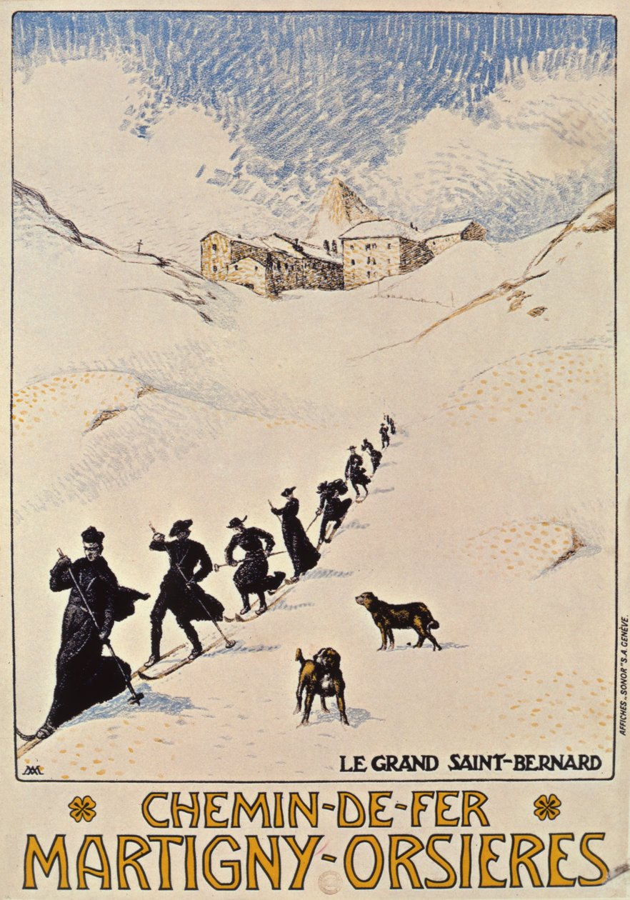 1913年，从Martigny到Orsieres的法国铁路广告宣传海报 作者 阿尔伯特·穆雷特