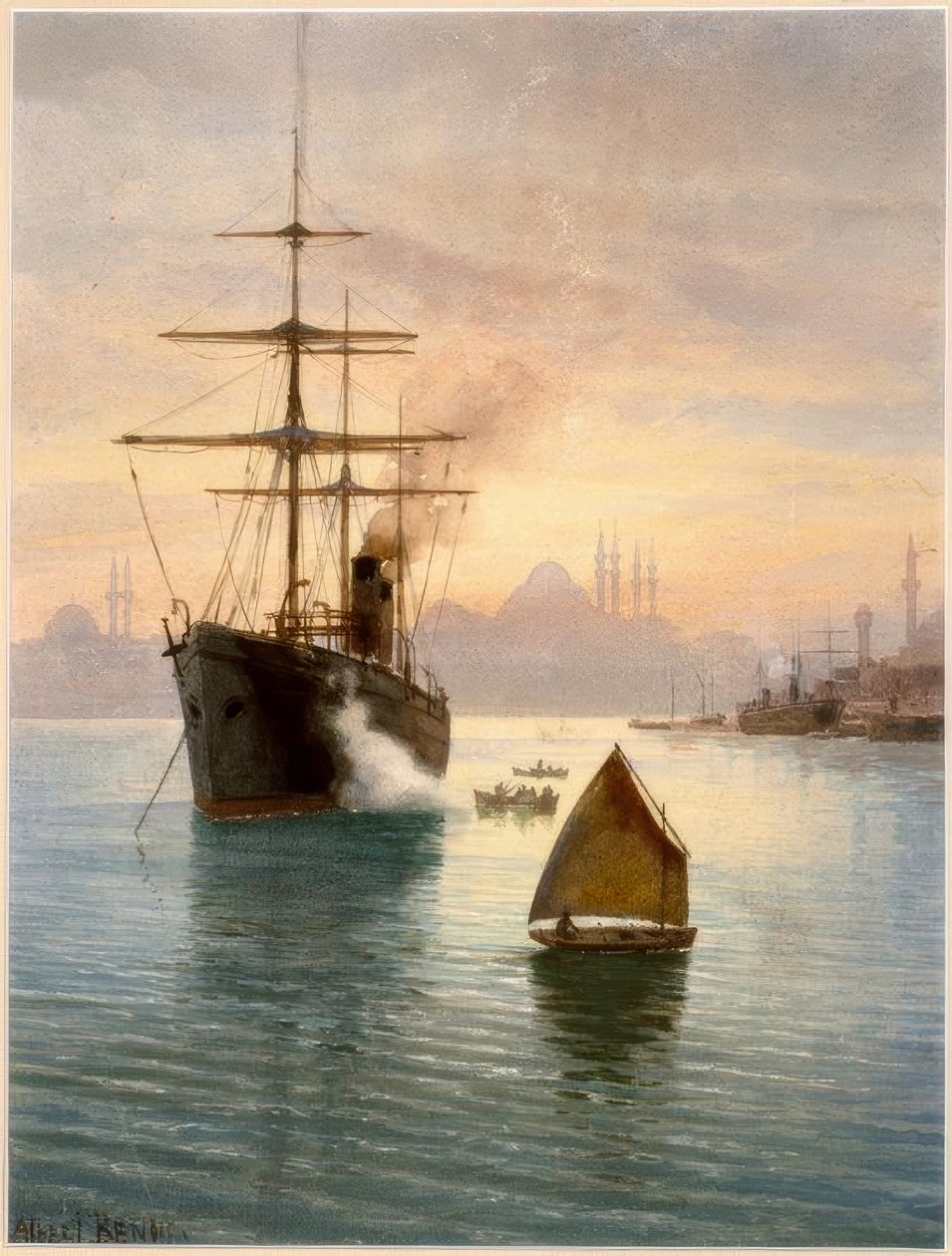 伊斯坦布尔港口水彩画，作者：Albert Nikolaevich Benois 作者 阿尔伯特·尼古拉·耶维奇·贝诺瓦