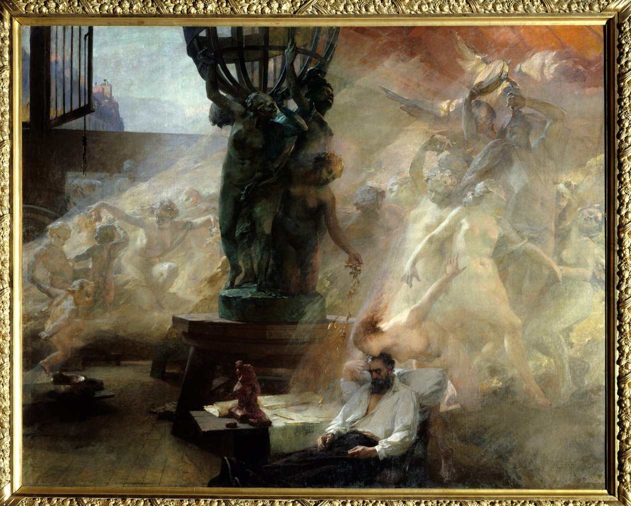法国雕塑家让·巴蒂斯特 (Jean-Baptiste) 卡尔波 (1827-1875) 之死。 Albert Maignan (1845-1908) 的绘画 作者 阿尔伯特·皮埃尔·雷内·迈尼昂