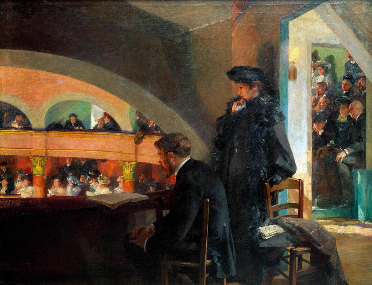 剧院小屋。 Albert Maignan (1845-1908) 的绘画 作者 阿尔伯特·皮埃尔·雷内·迈尼昂