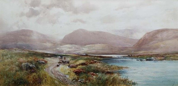 苏格兰风景，约1910年（纸上水彩）。 作者 阿尔伯特·普罗克特
