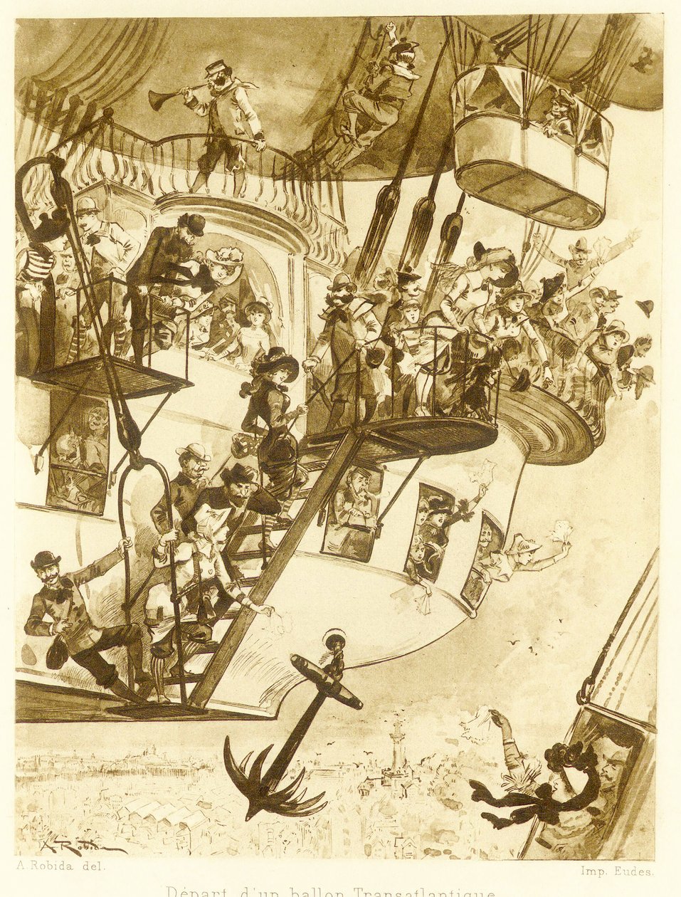 从Le Vingtieme Siecle酒吧出发的跨大西洋气球。 1883年 作者 阿尔伯特·罗比达