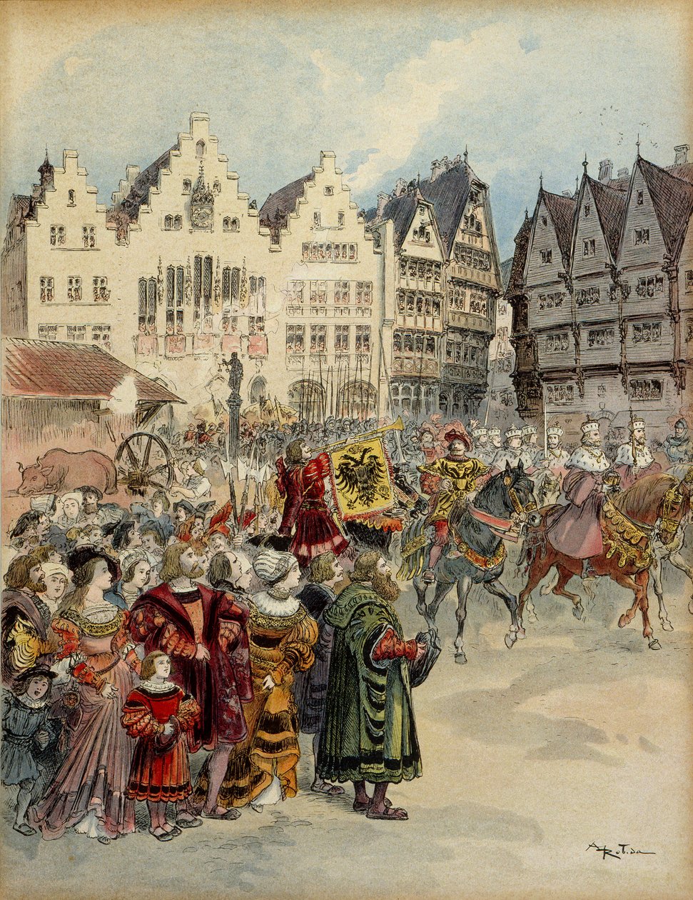 Election of Charles V (1500-1558) as Emperor of Germany on 28 June 1519. The seven elector