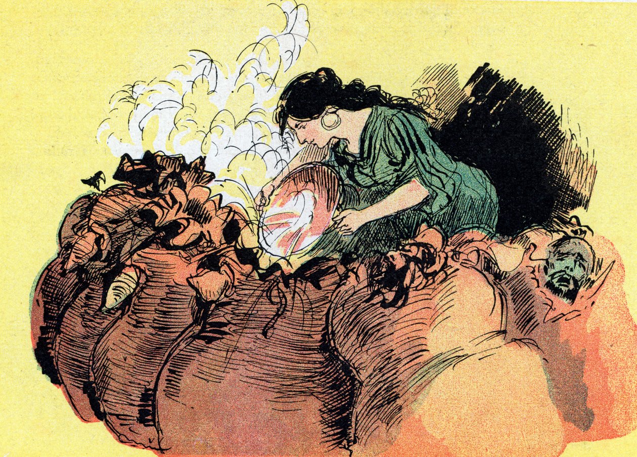 莫尔吉安纳击毙 37 名藏在罐子里的窃贼（绘图） 作者 阿尔伯特·罗比达
