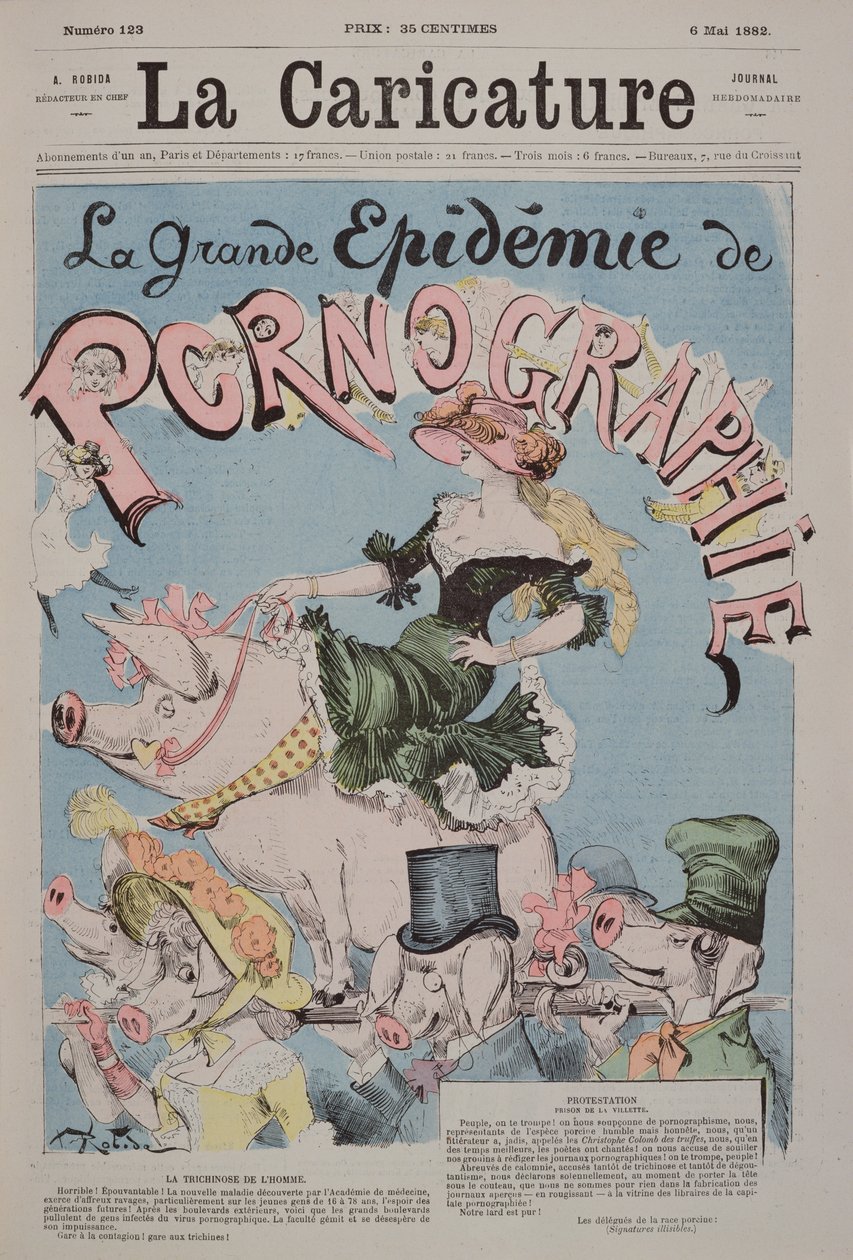 “色情的伟大流行”，涵盖了“La Caricature”杂志的插图，1892年5月6日 作者 阿尔伯特·罗比达