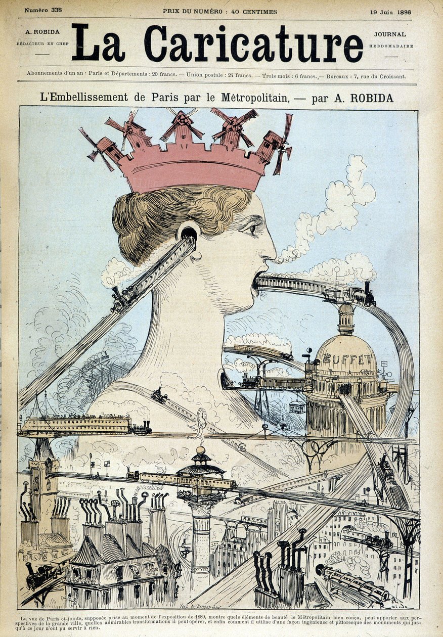 地铁美化巴黎 - 罗比达 (Robida)，于 1886 年 6 月 19 日的“漫画” 作者 阿尔伯特·罗比达
