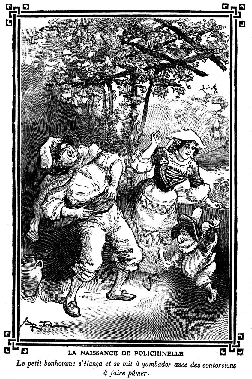 波利奇内尔的诞生。 阿尔伯特·罗比达（Albert Robida，1848-1926 年）在一本 1920-1930 年儿童读物中绘制的图画。 作者 阿尔伯特·罗比达