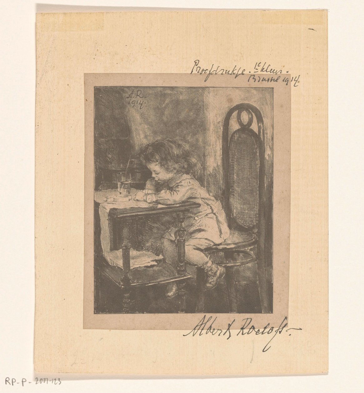 坐在桌边画画的女孩 作者 Albert Roelofs（艺术家签名）