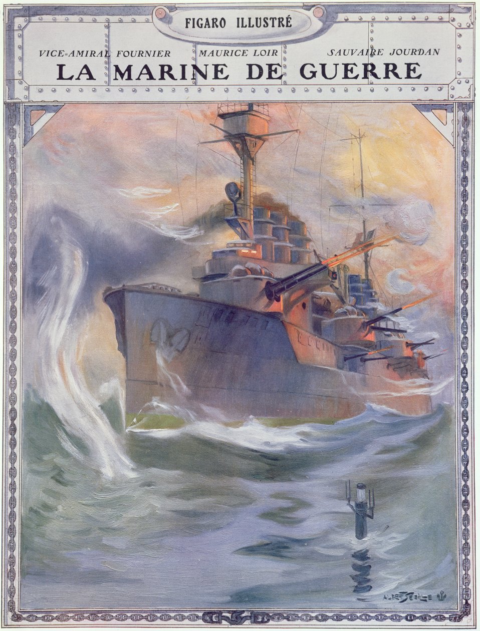 法国战舰，《La Marine de Guerre》封面插图 作者 阿尔伯特·塞比尔