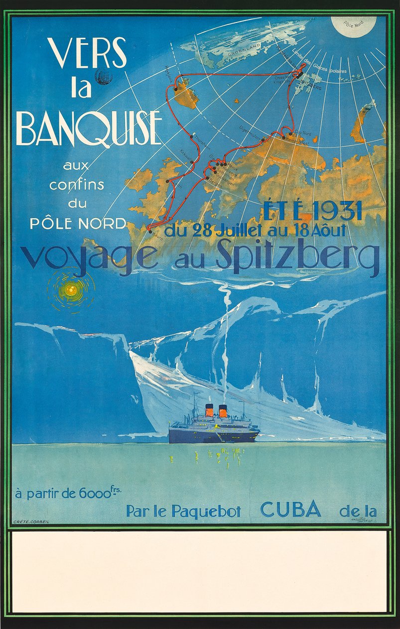 挪威斯皮茨贝格旅游广告海报，约 1931 年（彩色石版画） 作者 阿尔伯特·塞比尔
