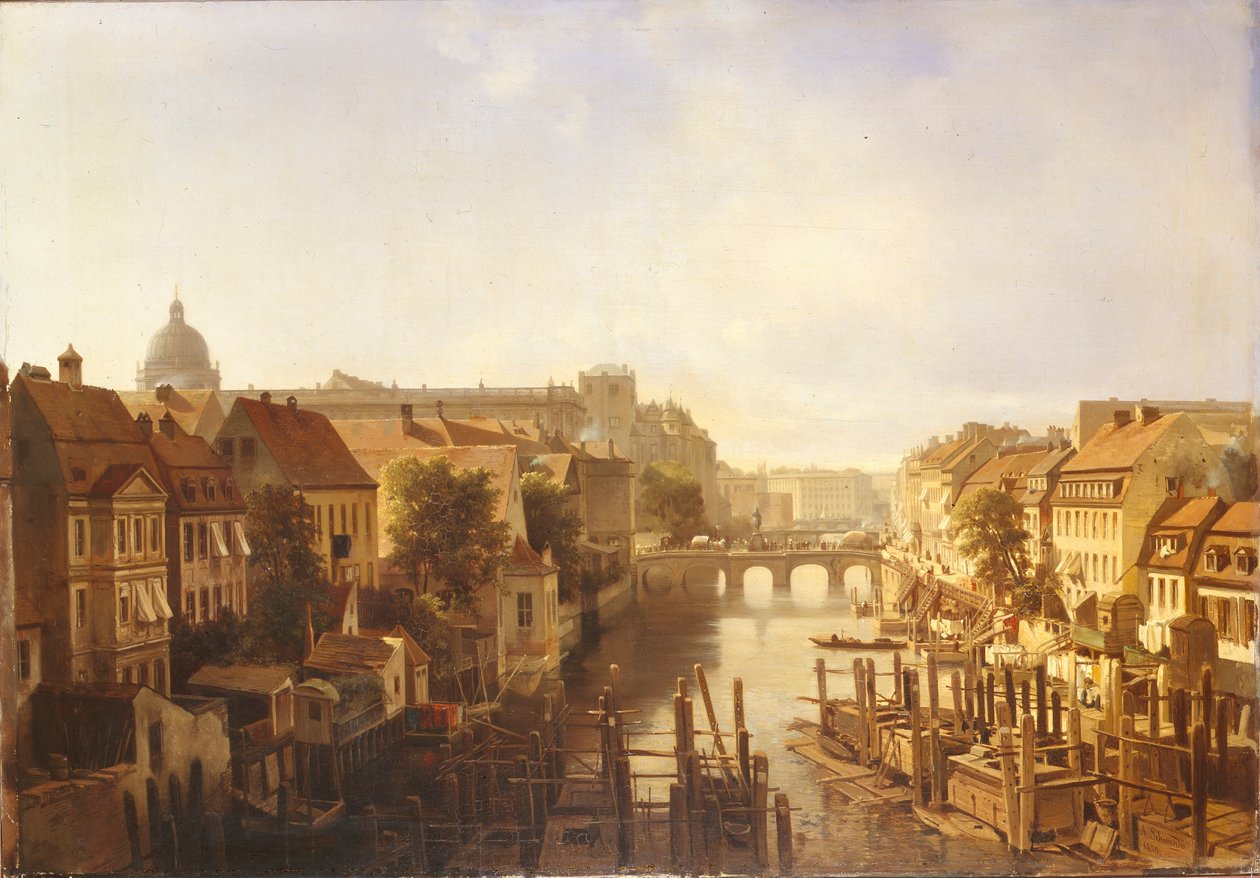 从Mühlendamm看长桥, 1850年 作者 阿尔伯特·施温迪