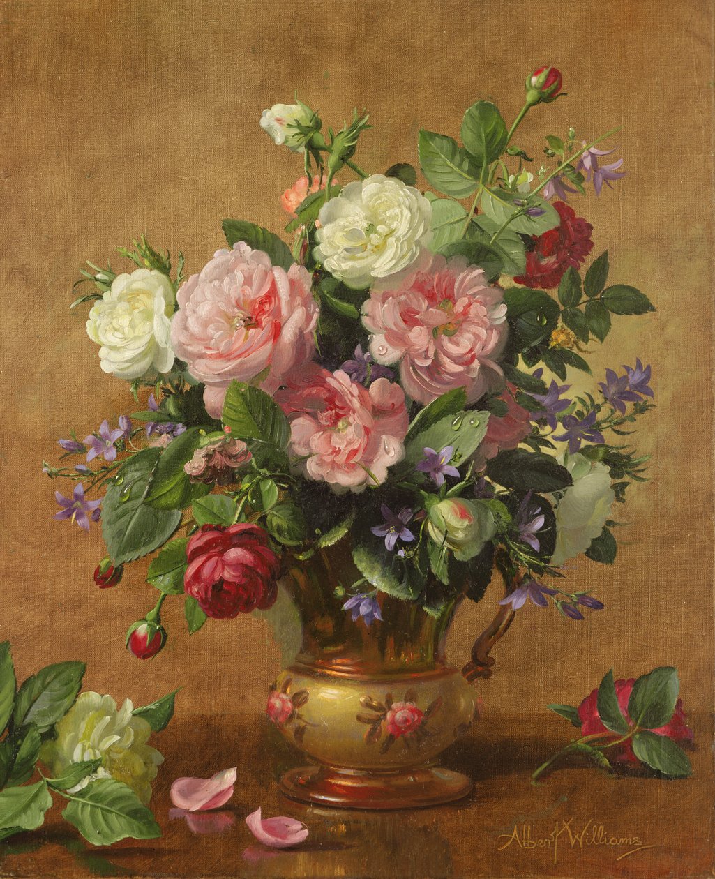 玫瑰珐琅花瓶中的玫瑰，1995年 作者 阿尔伯特·威廉姆斯