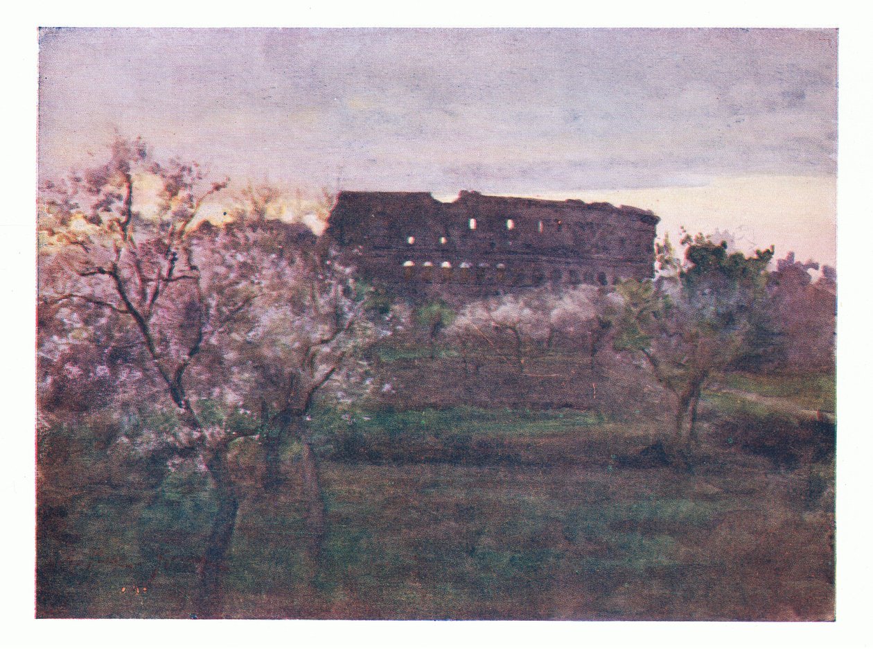 日落时的罗马斗兽场，来自罗马，由A＆C Black Ltd出版，1925年 作者 阿尔贝托·比萨