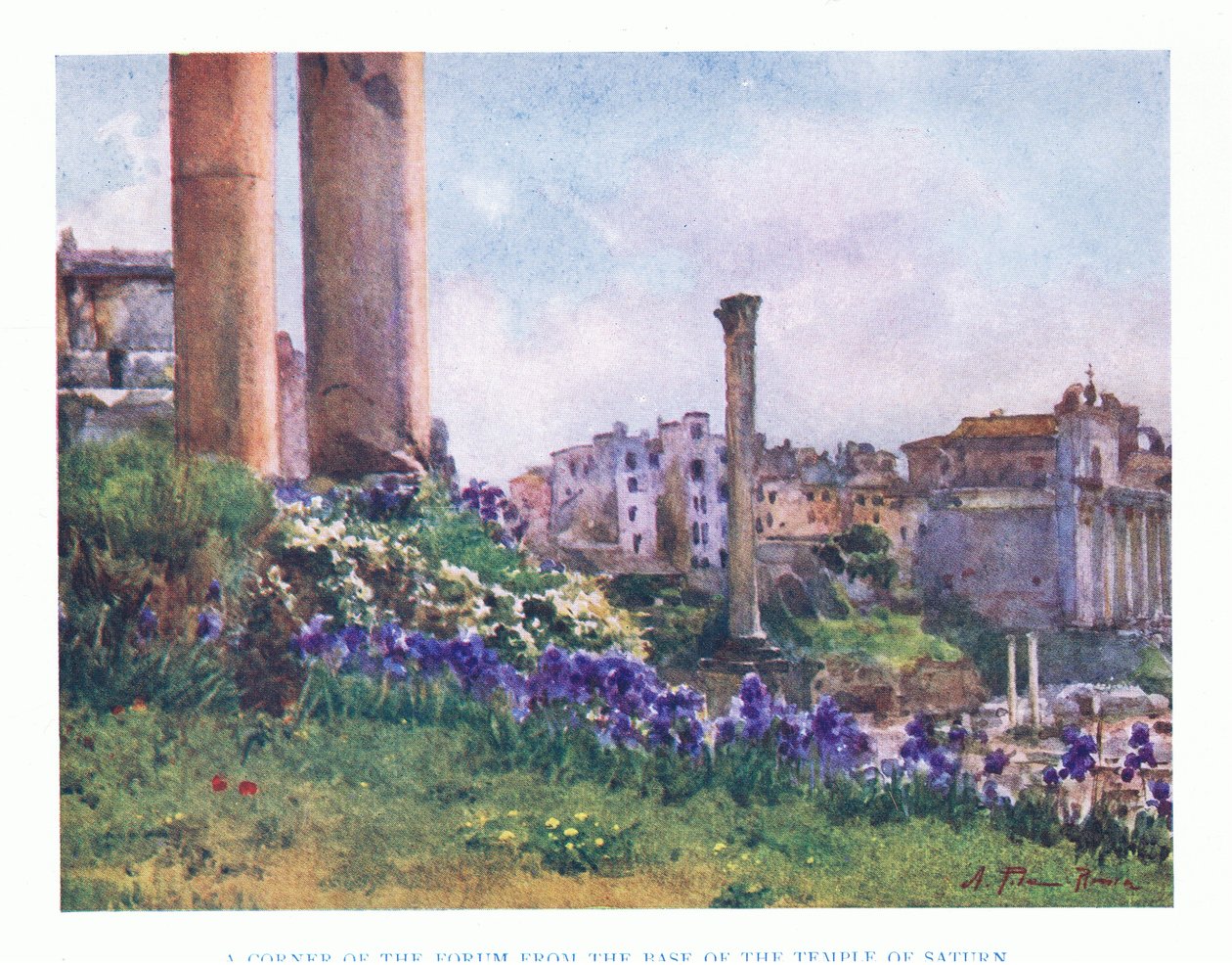论坛的角落，从土星寺的基地，从A＆C Black Ltd出版的罗马，1925年 作者 阿尔贝托·比萨