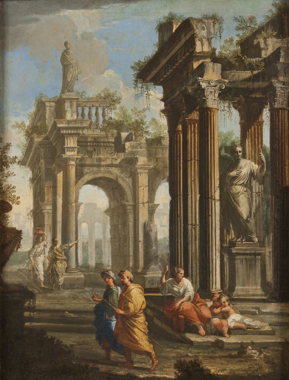 朝圣者在古典建筑旁边，c.1710 作者 阿尔贝托·卡列里（Alberto Carlieri）