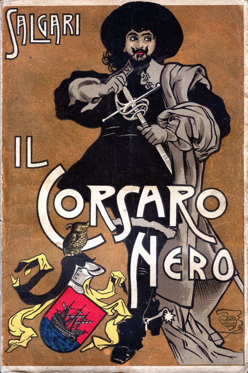 埃米利奥-萨尔加里（1863 - 1911 年）的小说《Il Corsaro Nero The Black Privateer》封面 作者 阿尔贝托·德拉·瓦莱