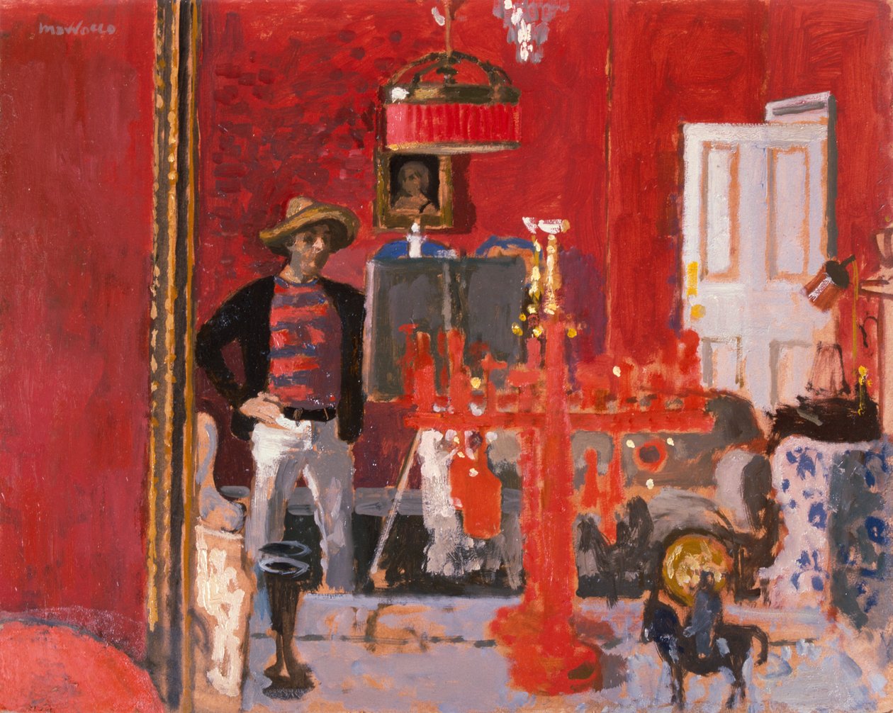 戴土耳其帽的自画像（木板油画） 作者 阿尔贝托·莫罗科（Alberto Morrocco）