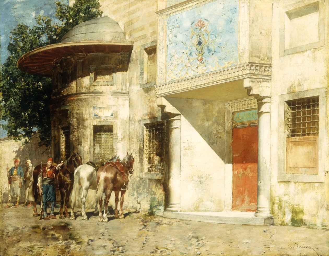 在清真寺外， 作者 阿尔贝托·帕西尼（Alberto Pasini）