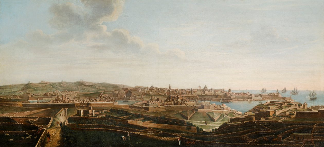马耳他瓦莱塔及其周围地区的七个景观之一，约1753年（布面油画） 作者 阿尔贝托·普里奇诺（Alberto Pullicino）