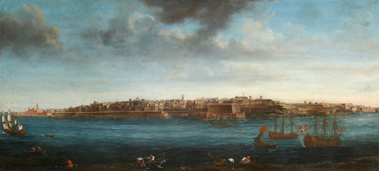 马耳他瓦莱塔及其周围地区的七个景观之一，约1753年（布面油画） 作者 阿尔贝托·普里奇诺（Alberto Pullicino）