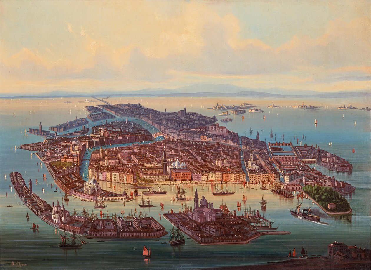 威尼斯的鸟瞰图，1867年。 作者 阿尔贝托·里格